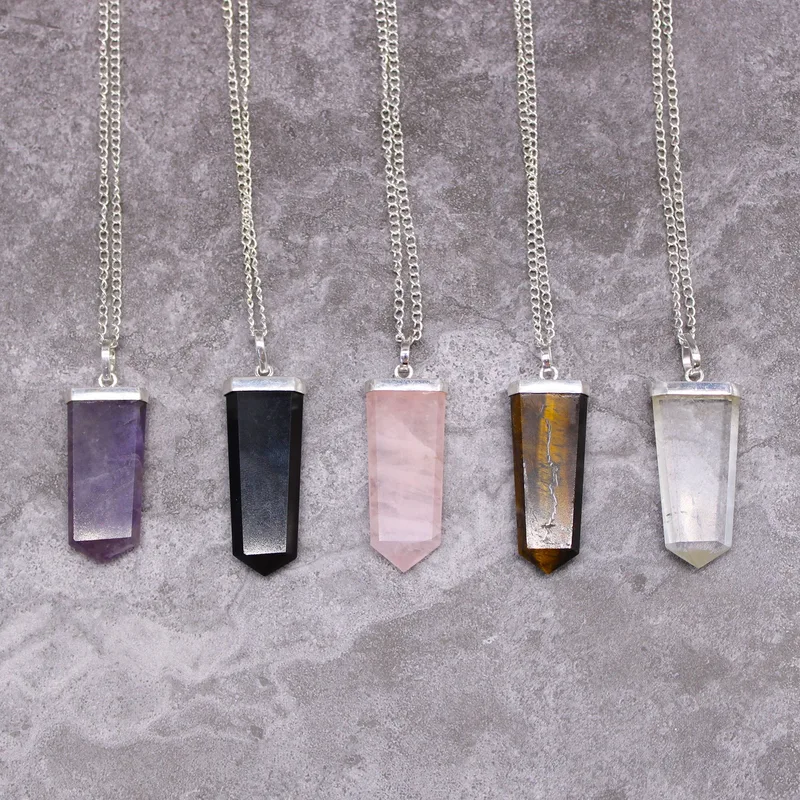 Gemstone Flat Pencil Pendant Rosa Quartz — foto 4