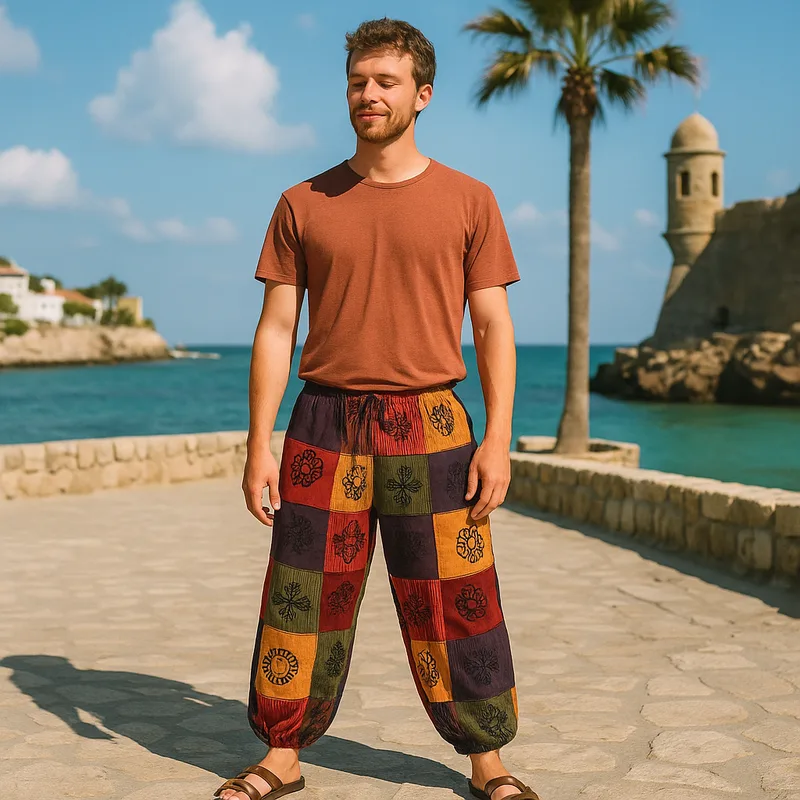 Nomad Sari Mushroom Pants Block Print Designs Arancia Tones L/XL