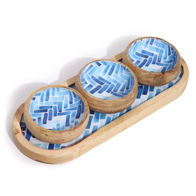 Mango Legno Tray with 3 Bowls Blu Stripes — foto 5