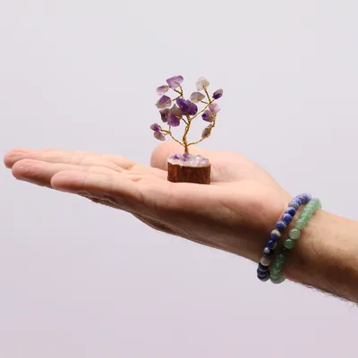 Mini Gemstone Trees On Legno Base - Amethyst (15 stones) — foto 3