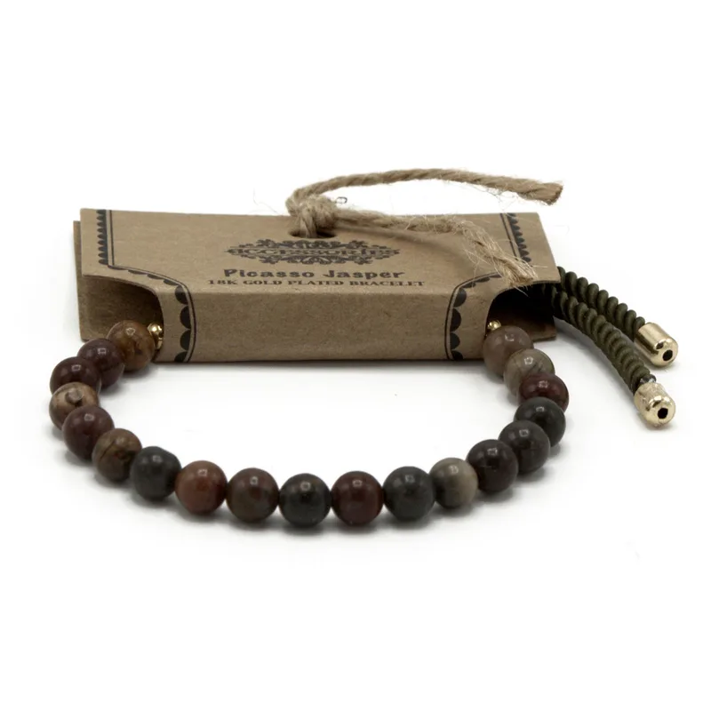 18K Oro Plated Gemstone Moss String Bracelet Picasso Jasper — foto 1