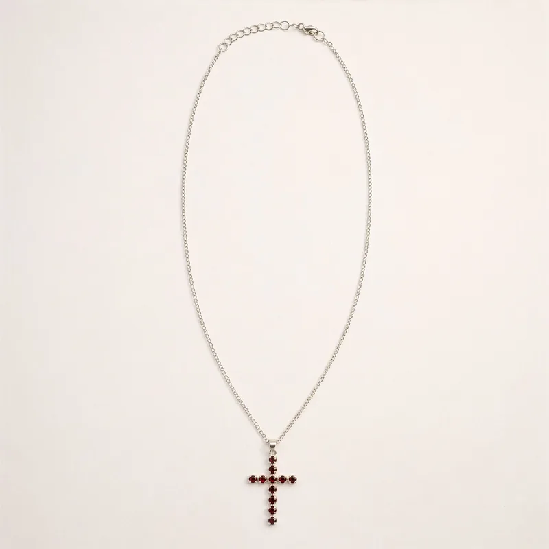 Indian Devotional Pendant Argento Plated Garnet Crucifix — foto 1