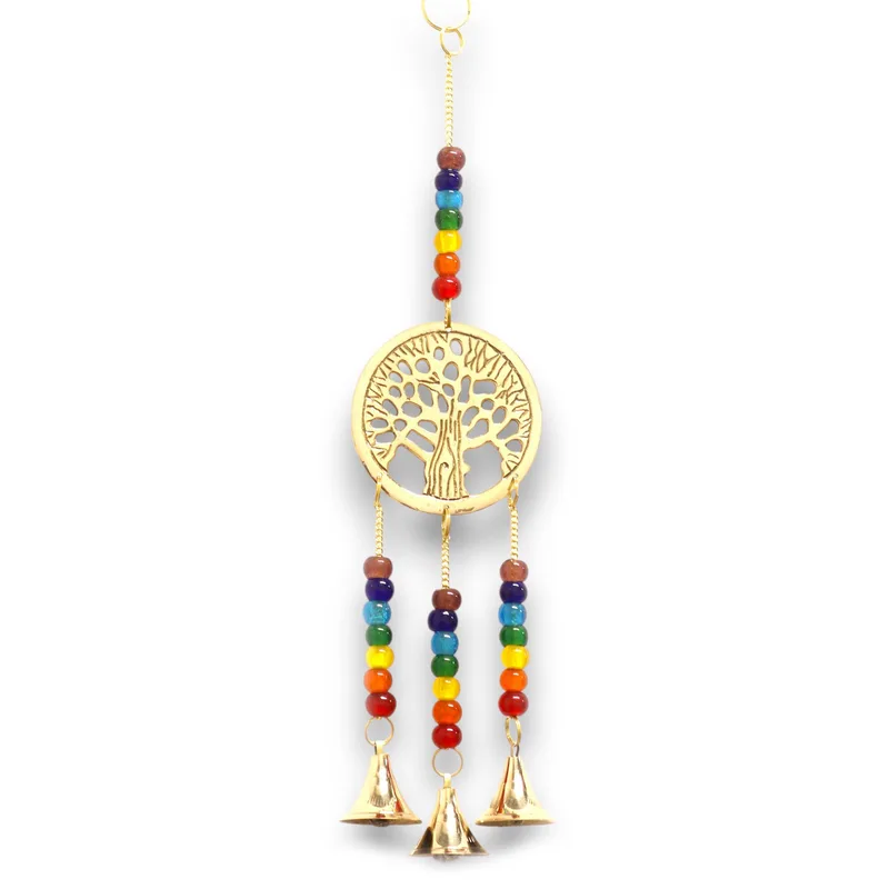 Indian Chimes Brass Albero of Life with Chakra Beads 3 Bells 6.5x31cm — foto 1