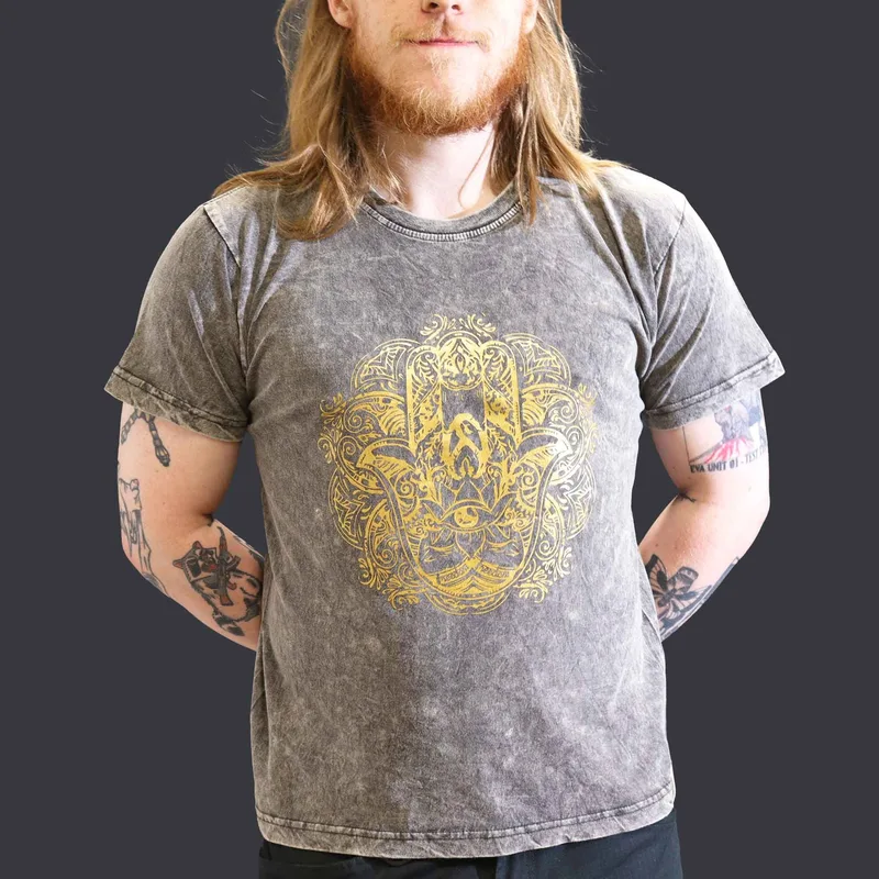 Nomad Sari Stonewashed Cotton T-Shirt – Hamsa – Dark Grey – Large