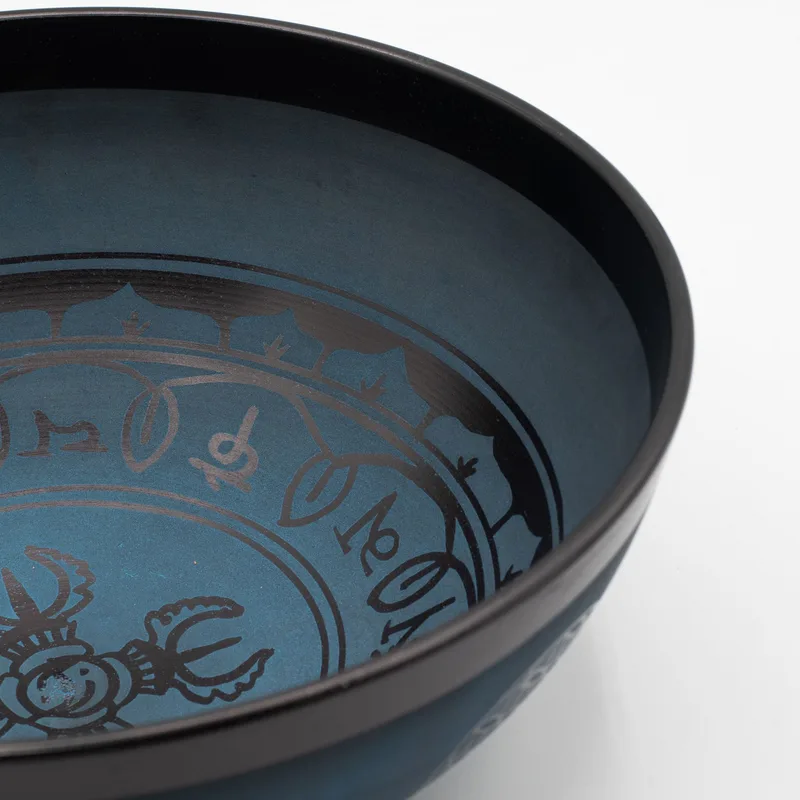 Large Aluminum Singing Bowl Tibetan Double Dorjy Design Blu