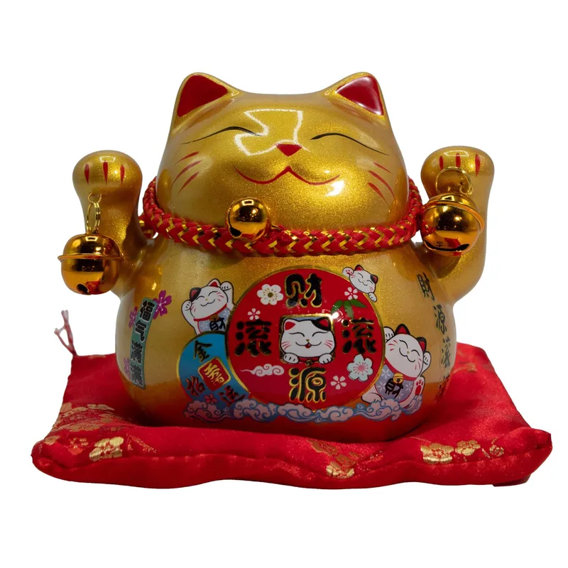 Ceramic Money Cat Bank Oro on Cushion — foto 2