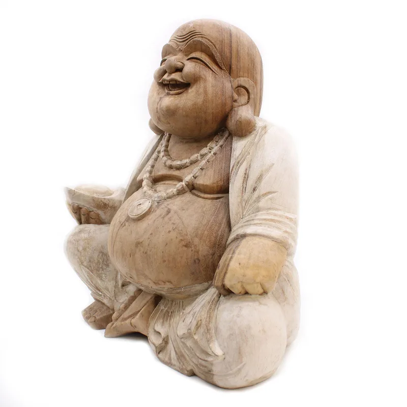Hand Carved Buddha Statue 50cm Happy Whitewash — foto 6