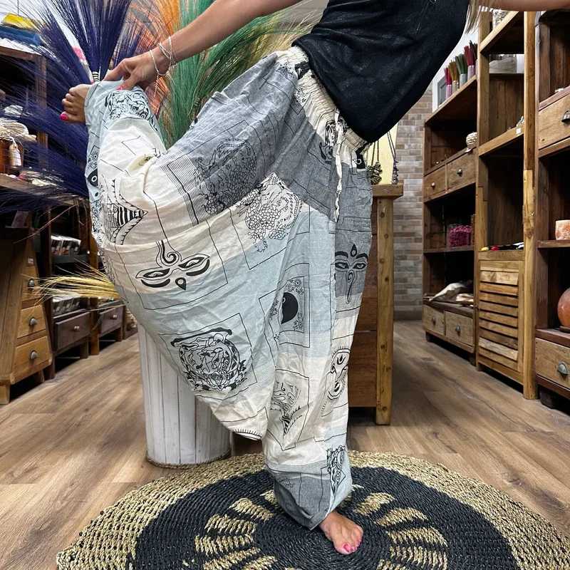 Yoga and Festival Pants Aladdin Himalayan Print on Grey