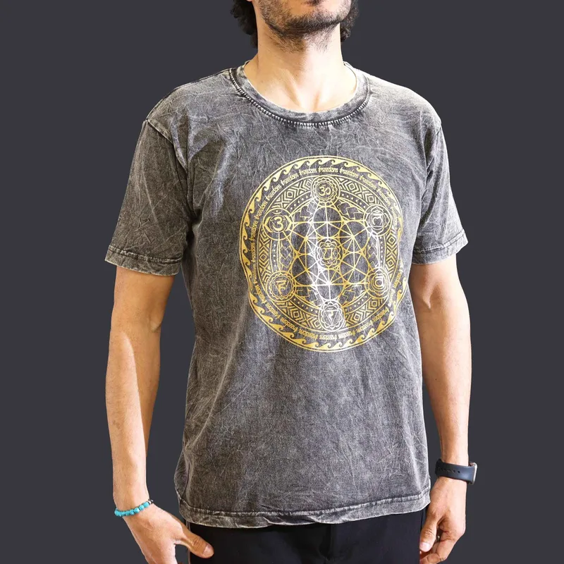 Nomad Sari Stonewashed Cotton T-Shirt – Chakra – Dark Grey – Medium