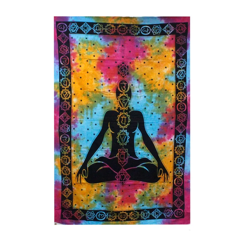 Single Cotton Bedspread + Wall Hanging Chakra Buddha 130cm x 200cm