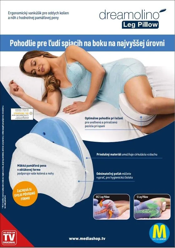 1x Dreamolino Leg Pillow, 1x Dreamolino Leg Pillow poťah (nová verzia)