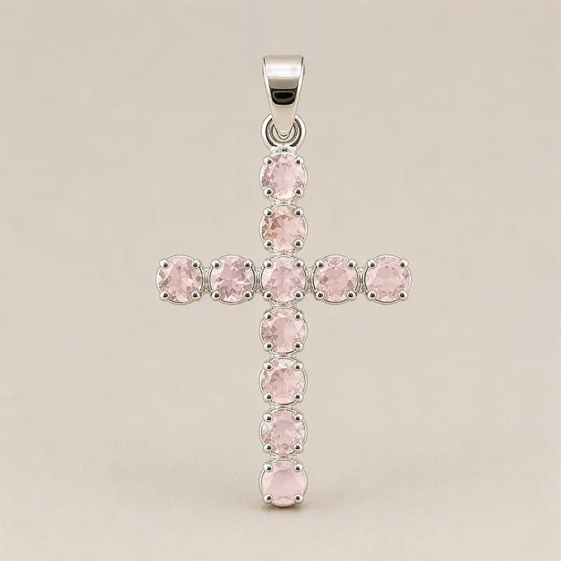 Indian Devotional Pendant Argento Plated Rosa Quartz Crucifix — foto 2