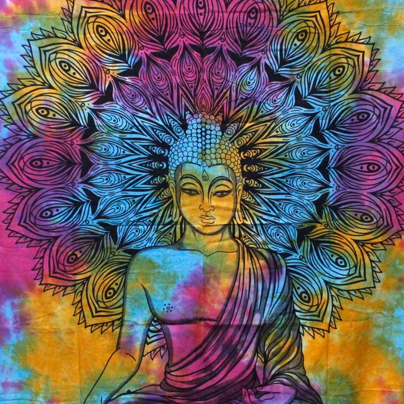 Double Cotton Bedspread + Wall Hanging Peaceful Buddha 230cm x 200cm