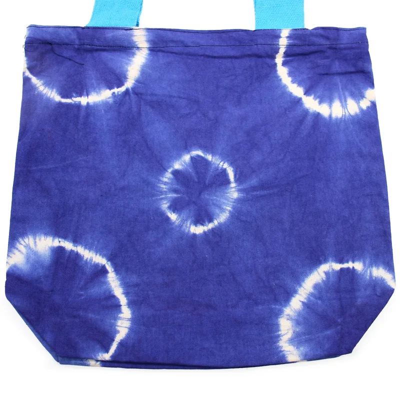 Naturale Tye-Dye Cotton Bag 38x42x12cm Blu Rings Blu Handle — foto 4