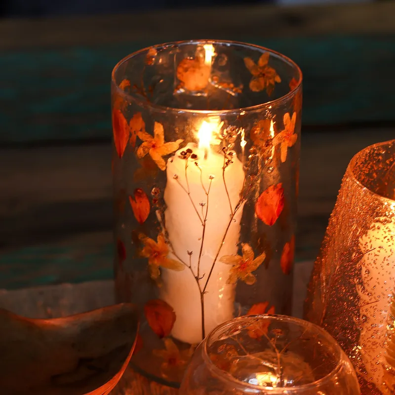 Naturale Floral Glass Tall Vase Candela Porta Rosa - — foto 4