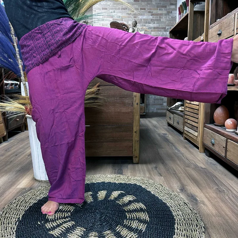 Yoga and Festival Pants Thai Fisherman Mandala Mantra on Purple