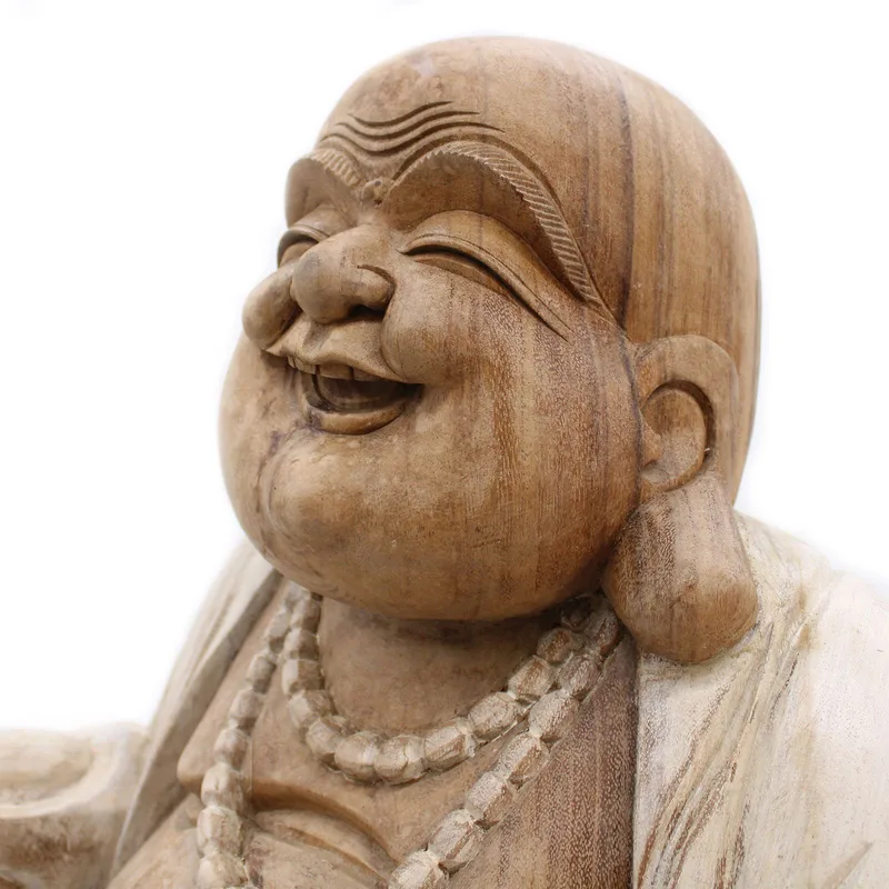 Hand Carved Buddha Statue 50cm Happy Whitewash — foto 4