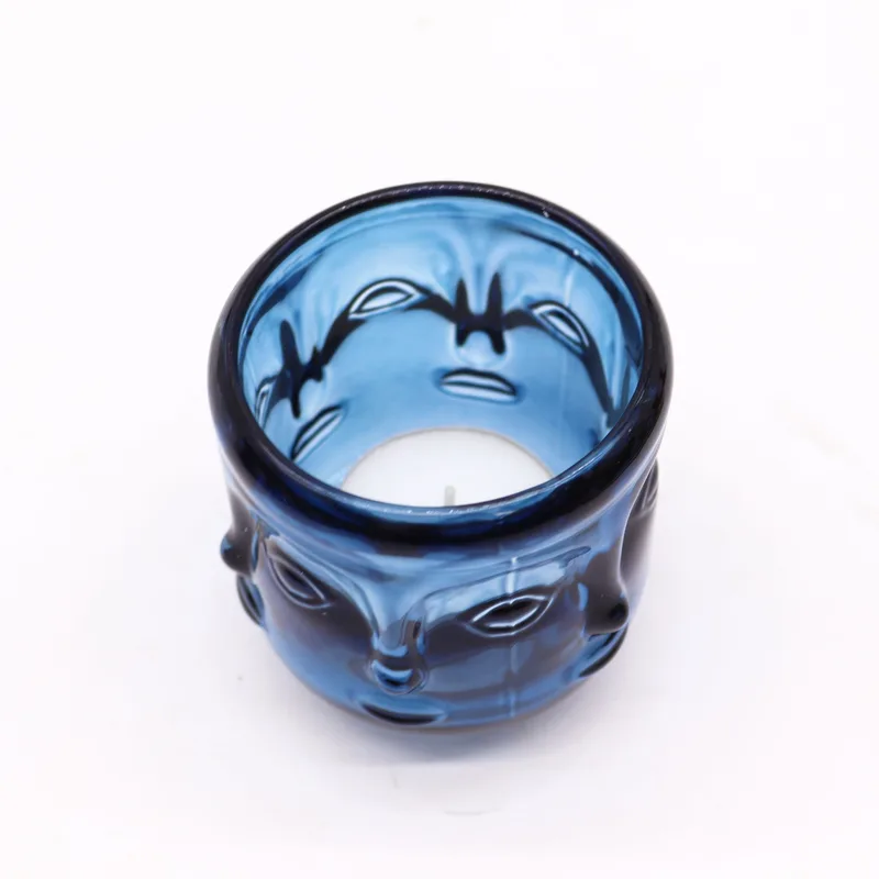 Set of 2 Buddha Faces Candela Jar Royal Blu — foto 1