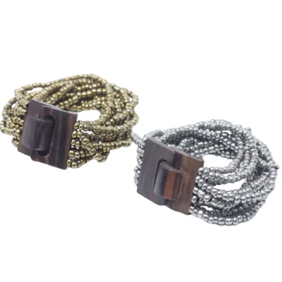 Multi-Bead Bangle Wooden Clasp - Asst Gold/Bronze — foto 2