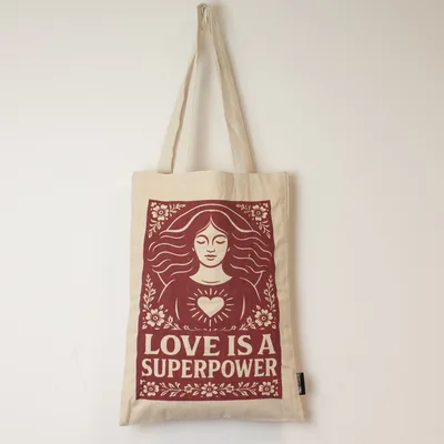 Nomad Sari Iconic Toni Tote Bag - Love is a Super Power - Naturale 10oz