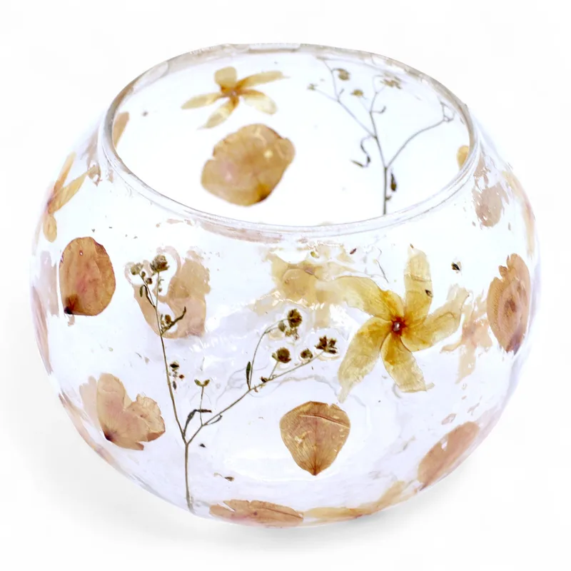 Naturale Floral Glass Large Bowl Candela Porta Rosa -