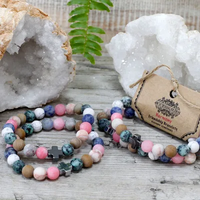 Set of 2 Gemstones Friendship Bracelets Harmony Rainbow Gemstones