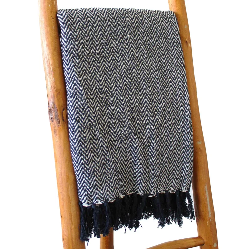 Boho Comfort Throws Navy Zigzag