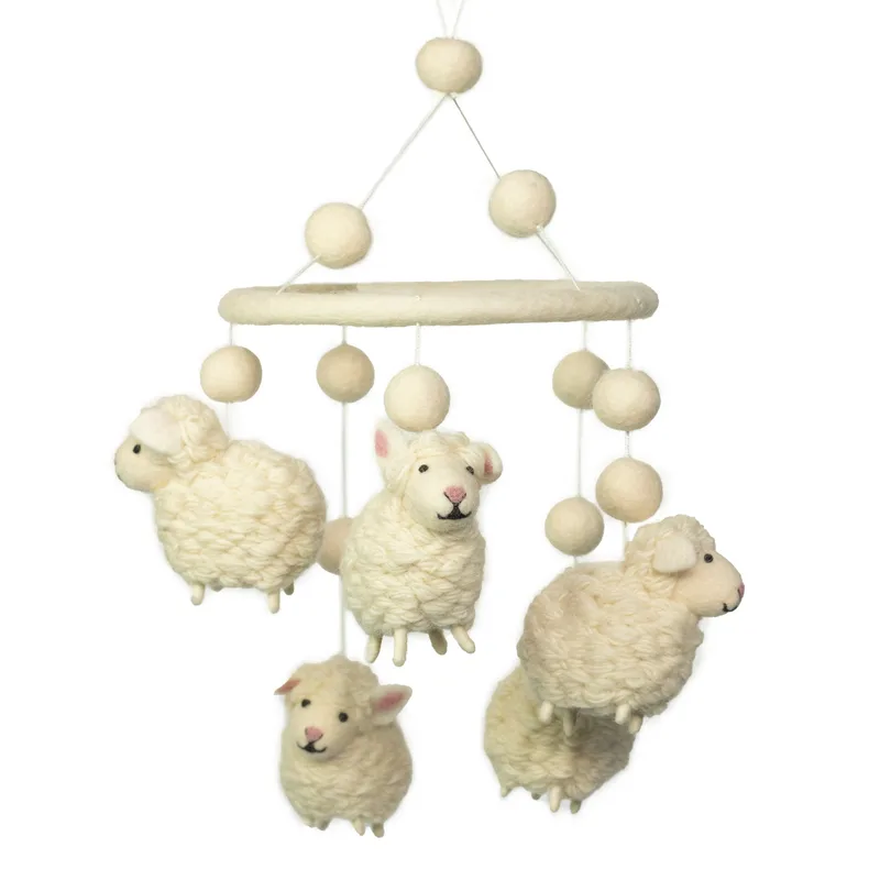 Fatto a mano Felt Mobile Bianco Sheep