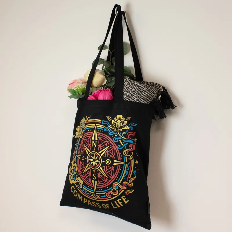 Iconic Classic Tote Bag - Compass of Life - Nero 6oz — foto 4