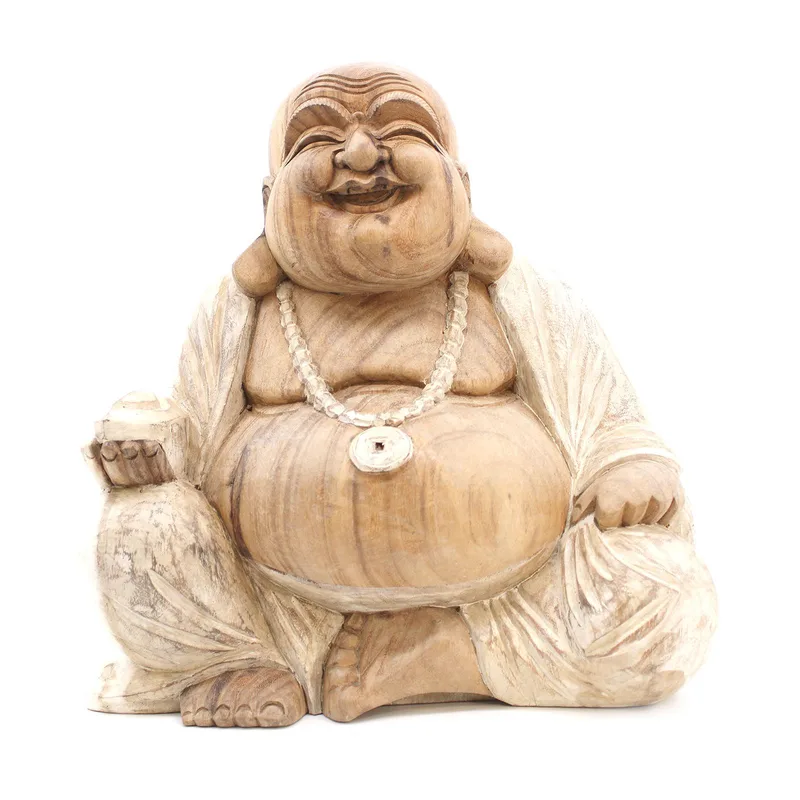 Hand Carved Buddha Statue 40cm Happy Whitewash — foto 4