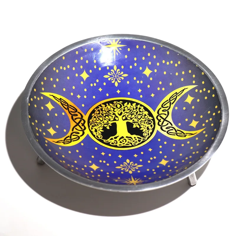 Triple Leg Enamelled Offering Plate Purple Triple Moon — foto 1