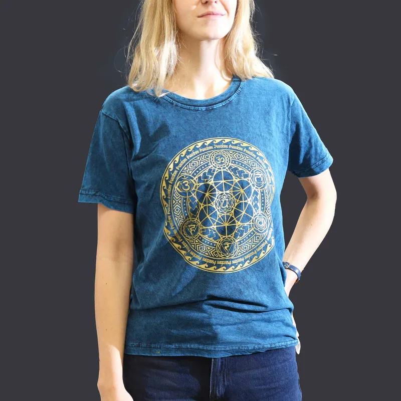 Nomad Sari Stonewashed Cotton T-Shirt – Chakra – Blu – Small — foto 1