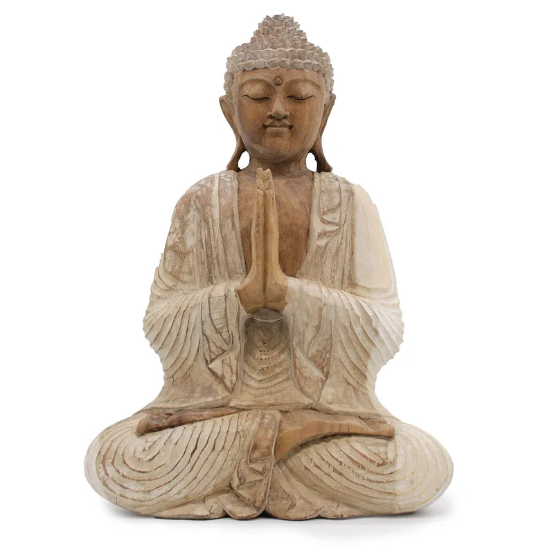 Hand Carved Buddha Statue 40cm Welcome Whitewash — foto 3