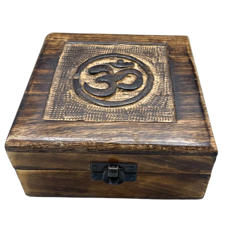 Square Wooden Keepsake Scatola 13x13x6cm - Om