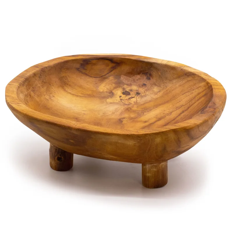 Smooth Teakwood Fruit Bowl on Legs 30x23x10cm