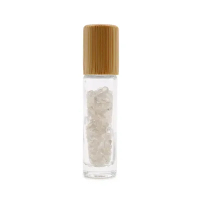 Olio Roller Bottiglia con Pietra Preziosa – Quarzo Rosa – Cappuccio in Legno + Punta Roller in Pietra Preziosa per Bottiglia da 5 ml — foto 1