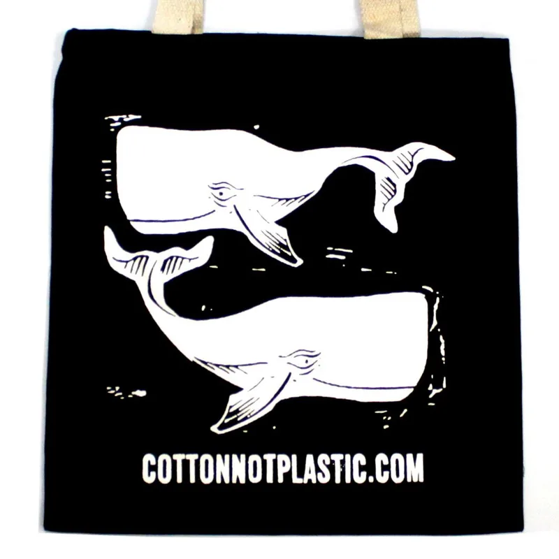 Lrg Nero 8oz Cotton Bag 38x42cm - WHALES - Bianco