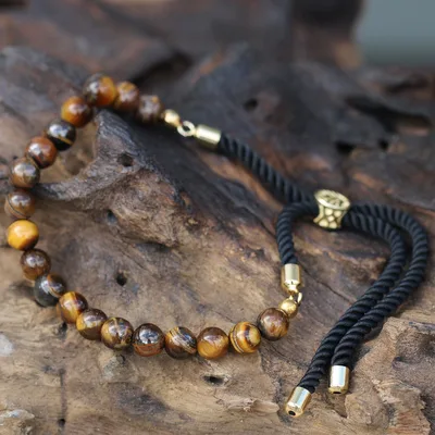 18K Oro Plated Gemstone Nero String Bracelet Tiger Eye — foto 1
