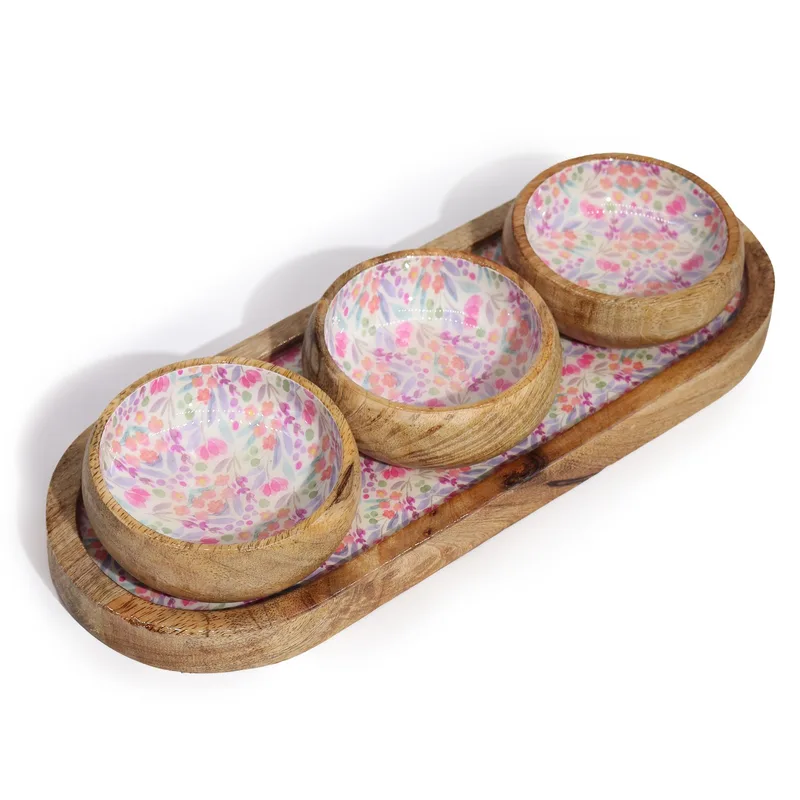 Mango Legno Tray with 3 Bowls Pretty Floral — foto 5