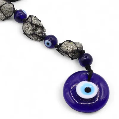 Hanging Stone Pendant Pirite Stones & Beads Evil Eye