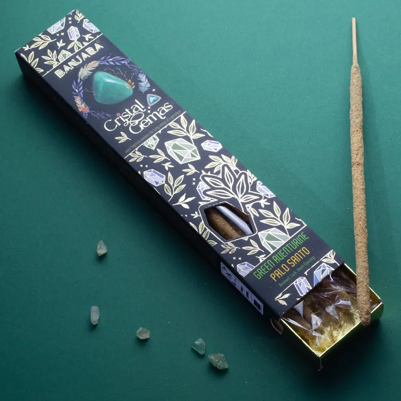 Banjara Cristal Gemas Incenso Sticks - Verde Aventurine Palo Santo — foto 2