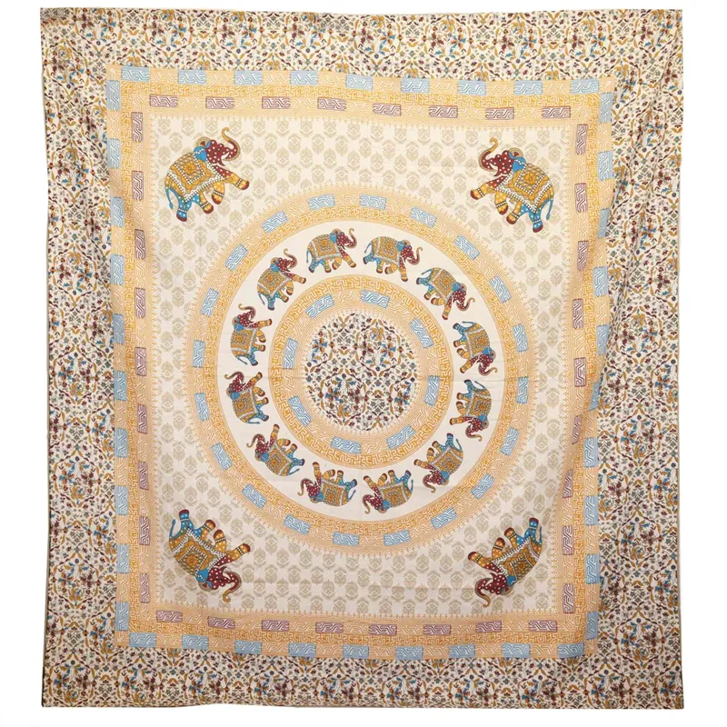 Wall Hanging / Spread Elephant Mandala Brown/Orange on Crema