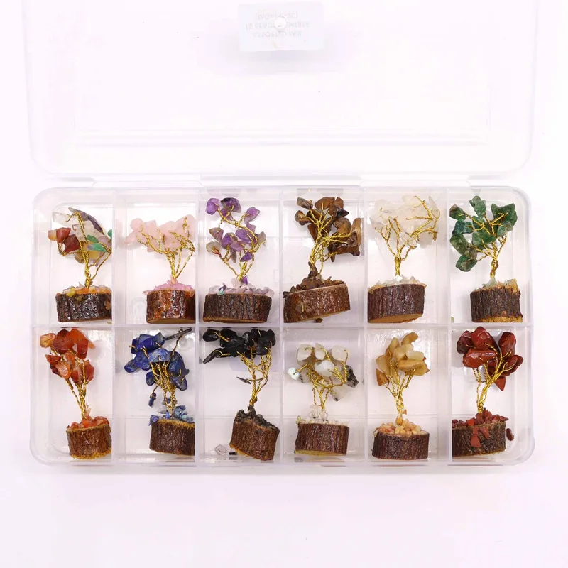 Scatola of 12 Mini Gemstone Trees On Legno Base Assorted Mix — foto 4
