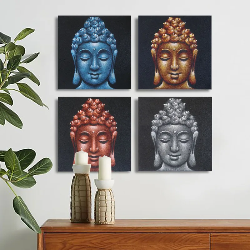 Set of 4 Buddha Heads Sand Detail 40x40cm — foto 1
