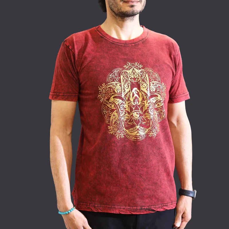 Nomad Sari Stonewashed Cotton T-Shirt – Hamsa – Maroon – Medium — foto 1