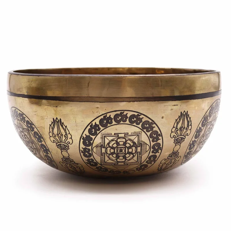 Tibetan Healing Engraved Bowl 21cm 5 Buddhas