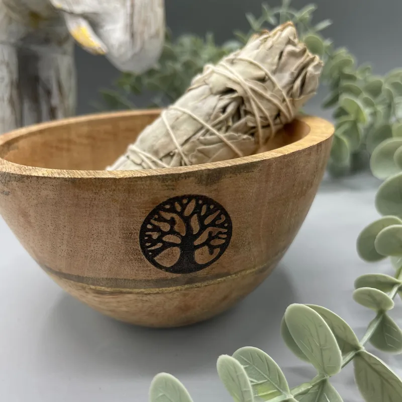 Ciotola per Smudi e Offerte Rituali in Legno – Albero della Vita – 12x7cm — foto 1