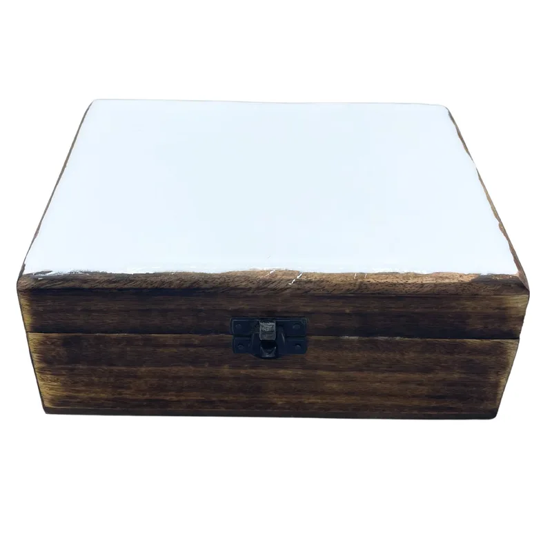 Large Ceramic Glazed Legno Scatola 20x15x7.5cm Bianco