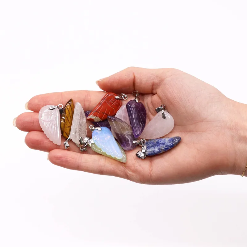 Gemstone Angel Wings Pendants 28x15mm