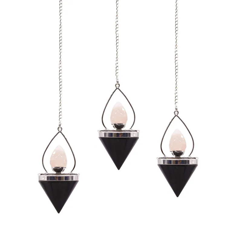 Gemstone Lantern of Life Pendulum Nero Agate & Rosa Quartz
